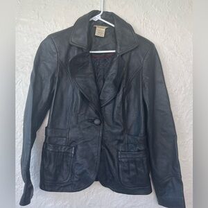 Vintage Cambridge DryGoods black, 100% leather blazer style jacket; size S